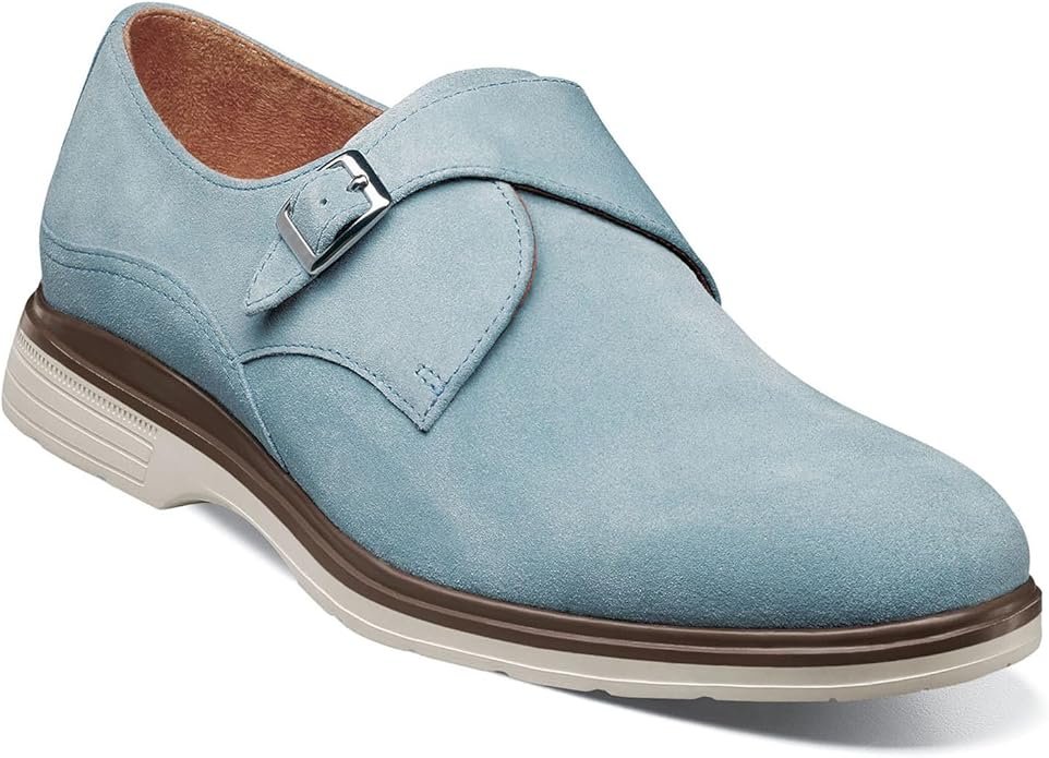 Beautiful Blue Suede Mens Monk Strap Shoes