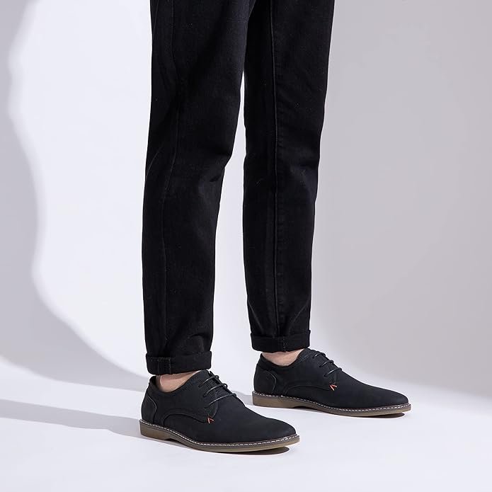 model wearing men's derby shoes