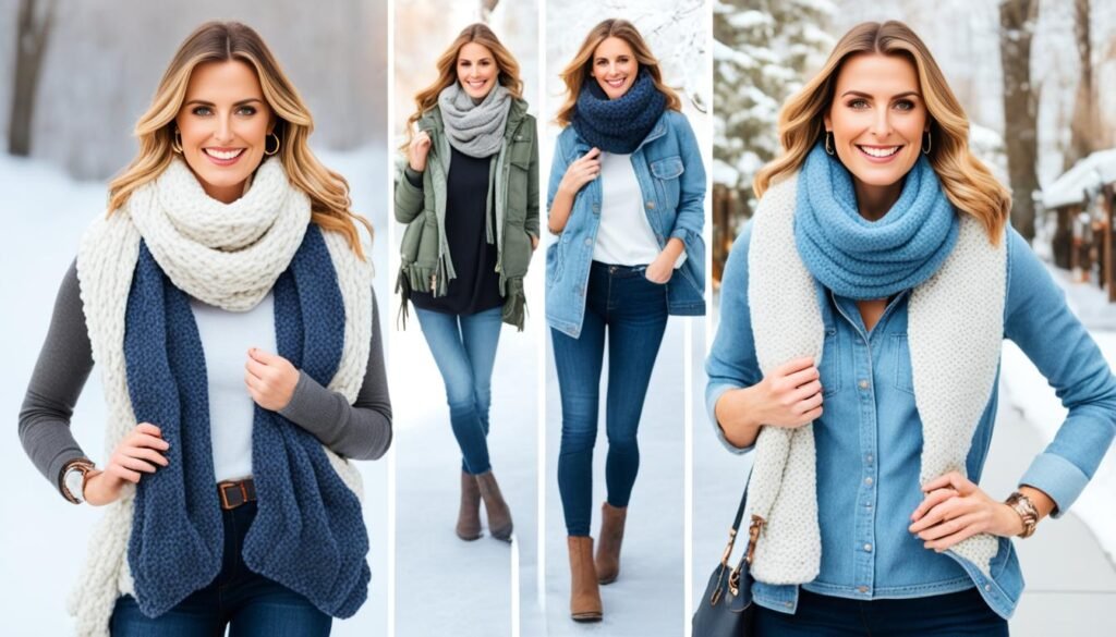 how to style a knitted scarf with layering techniques and different looks