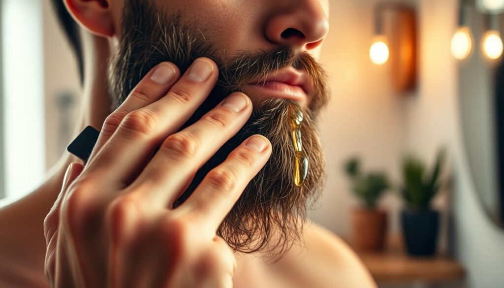 combing beard after applying oil